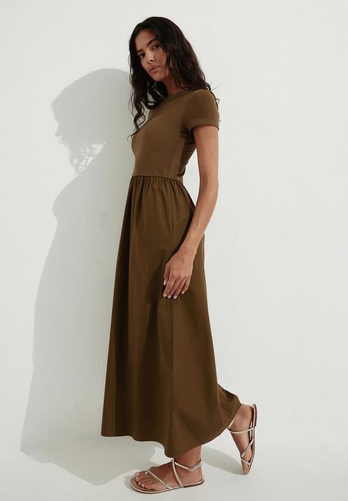 H&M - Short-sleeved maxi dress - dark khaki green