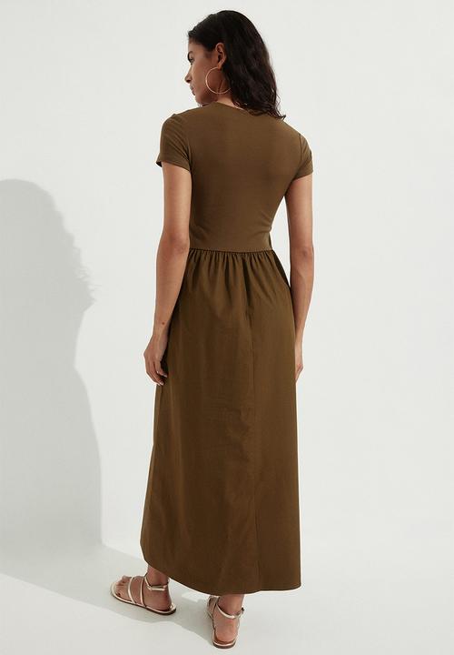 H&M - Short-sleeved maxi dress - dark khaki green