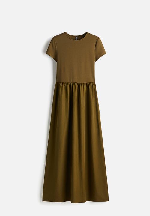 H&M - Short-sleeved maxi dress - dark khaki green