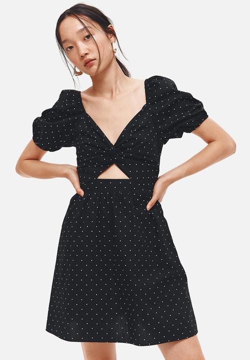 H&M - Twist-detail dress -black/spotted