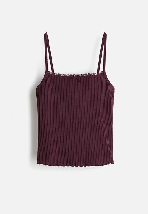 H&M - Lace-trimmed strappy top - burgundy