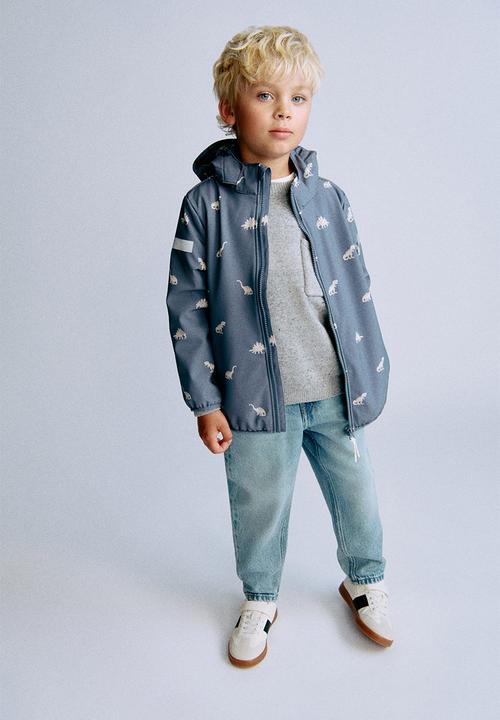 H&M - Water-resistant softshell jacket - steel blue dinosaurs