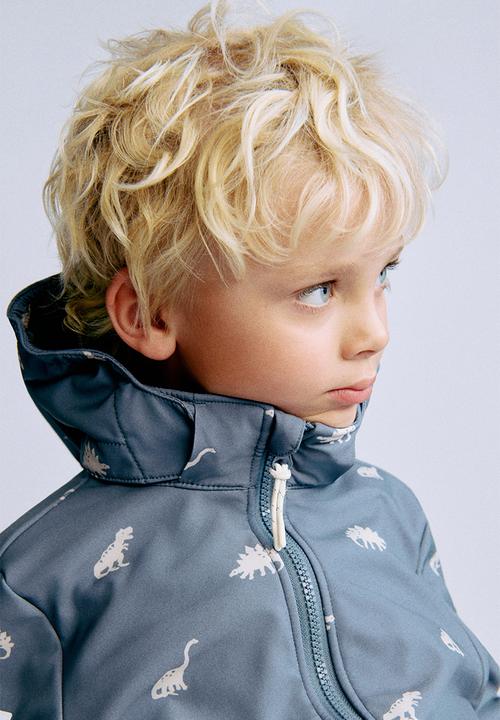 H&M - Water-resistant softshell jacket - steel blue dinosaurs