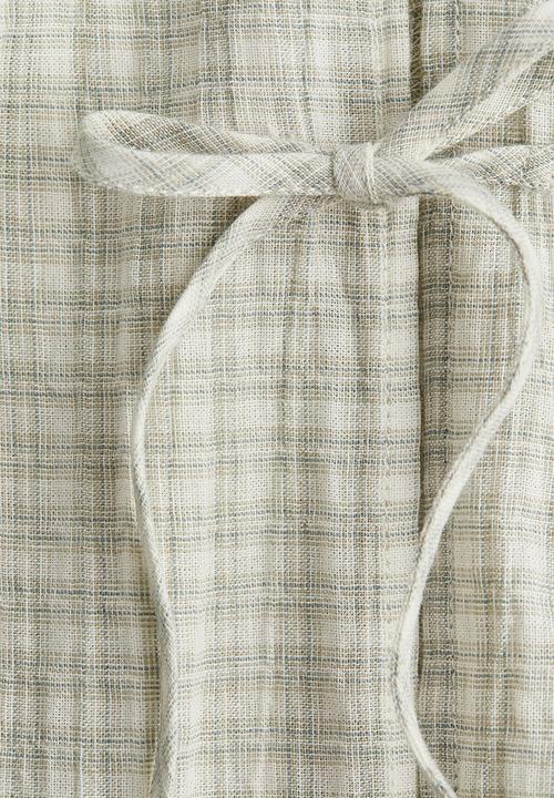 H&M - Tie-front cotton dress - light khaki green/checked 