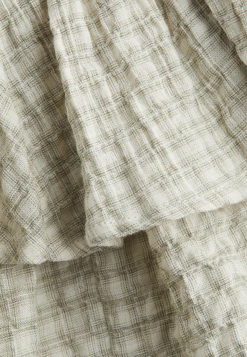 H&M - Tiered drawstring skirt - light khaki green checked