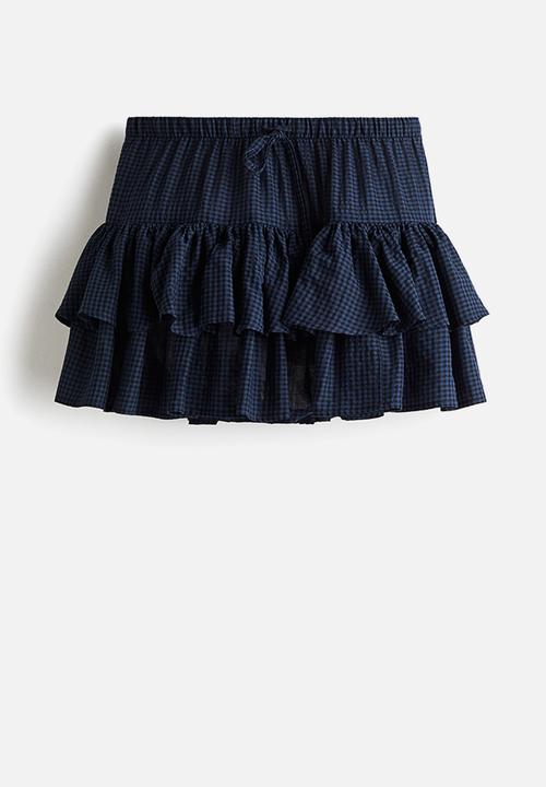 H&M - Tiered drawstring skirt - dark blue & gingham check