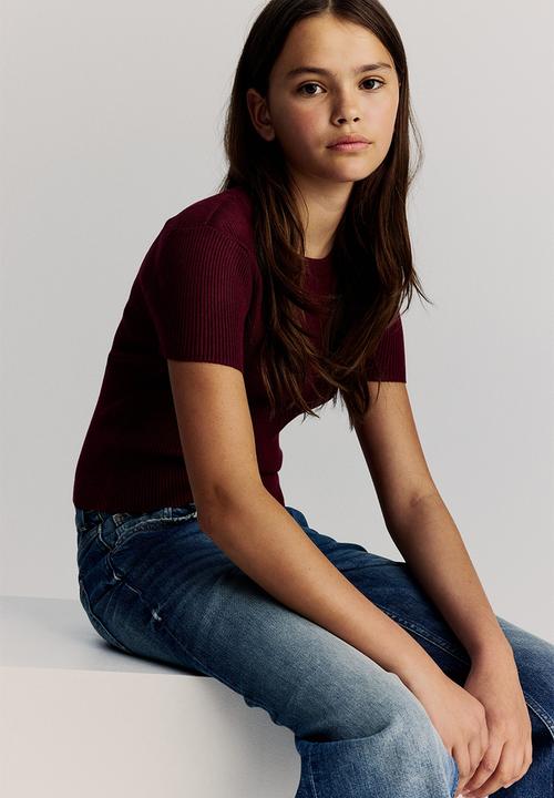 H&M - Short rib-knit top - dark red