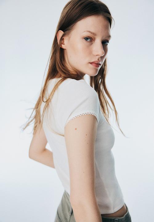 H&M - Ribbed button-front top - white