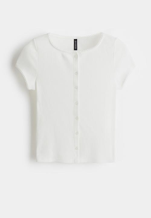 H&M - Ribbed button-front top - white