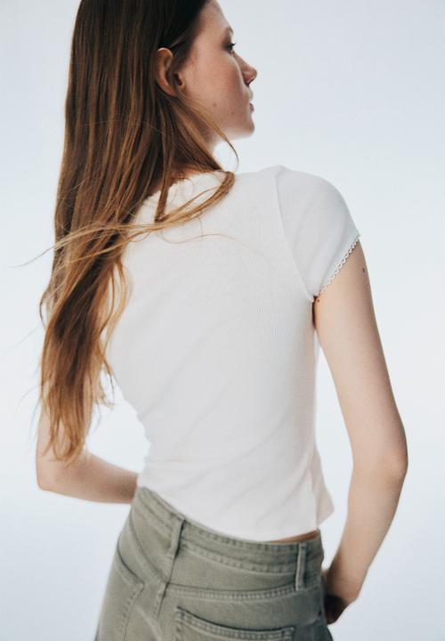 H&M - Ribbed button-front top - white