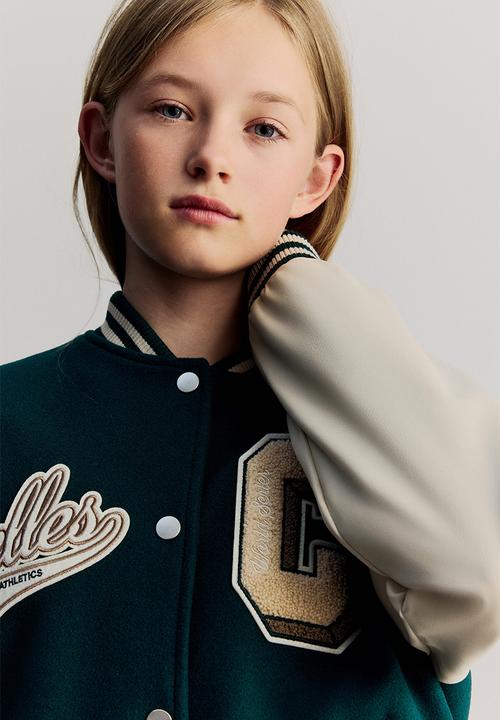 H&M - Appliquéd baseball jacket - dark green
