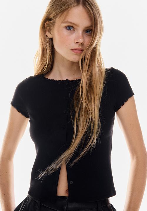 H&M - Ribbed button-front top - black