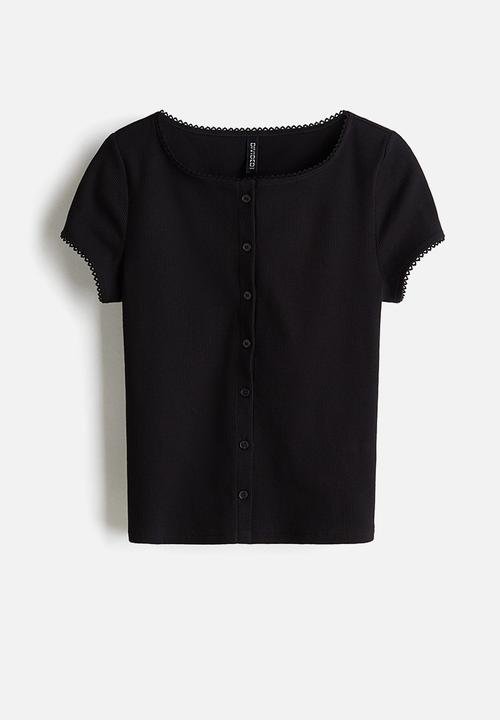 H&M - Ribbed button-front top - black