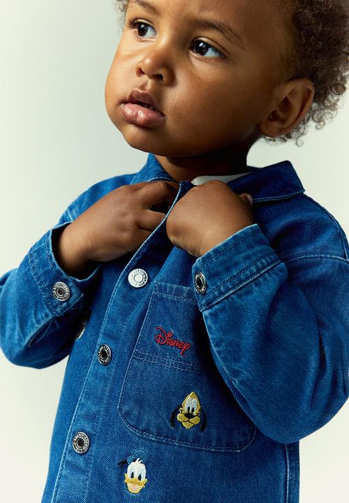 H&M - Embroidery-detail denim overshirt - denim blue/mickey mouse