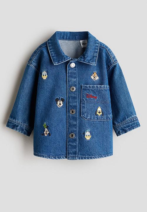 H&M - Embroidery-detail denim overshirt - denim blue/mickey mouse