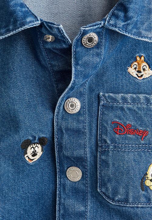 H&M - Embroidery-detail denim overshirt - denim blue/mickey mouse