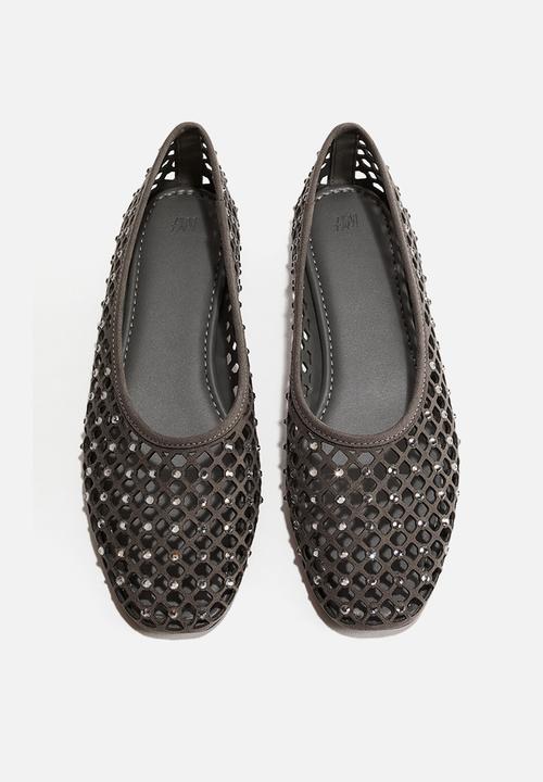 H&M - Rhinestone-embellished ballet flats - dark grey