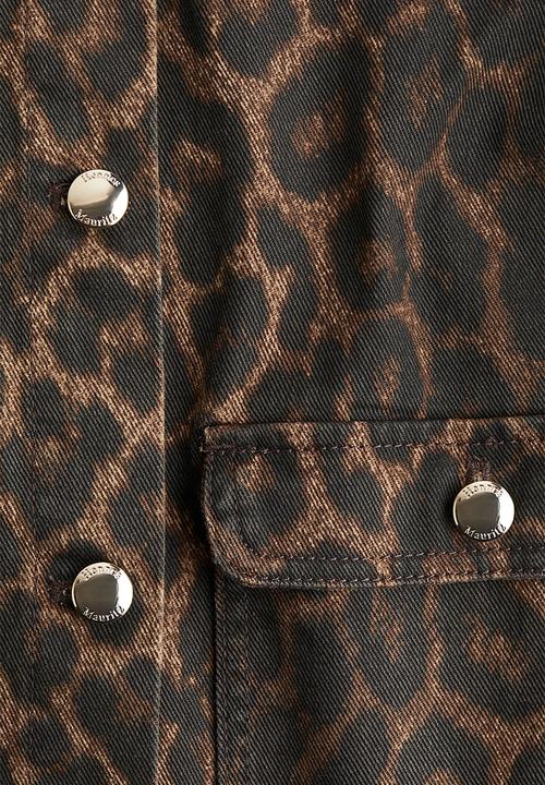 H&M - Collarless denim jacket - dark brown & leopard print 