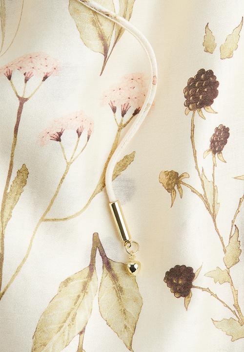 H&M - Oversized tie-belt dress - light beige floral 