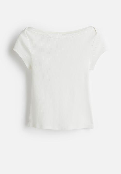 H&M - Ribbed boat-neck top - white