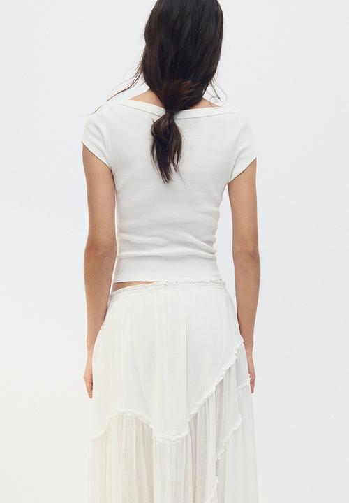 H&M - Ribbed boat-neck top - white