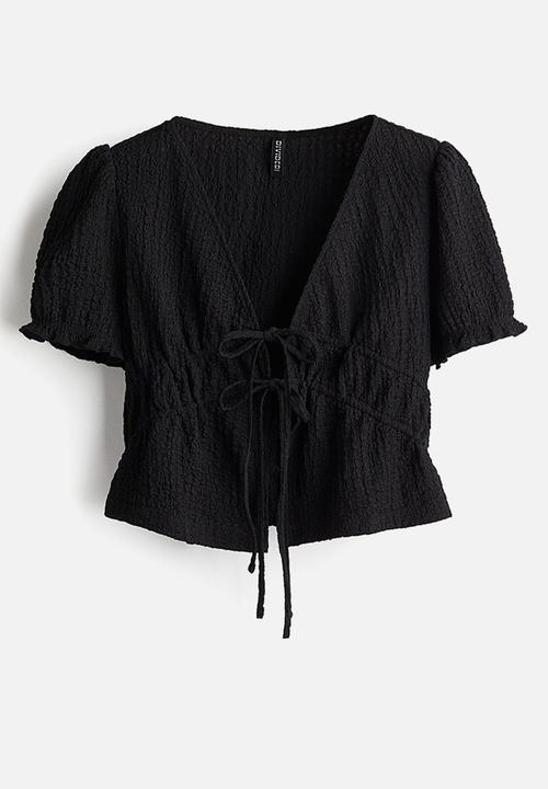 H&M - Crinkled tie-front top - black