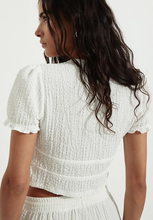 H&M - Crinkled tie-front top - white
