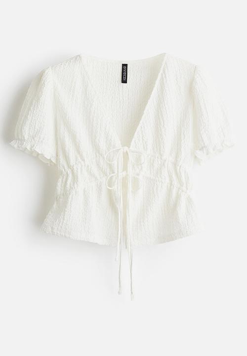 H&M - Crinkled tie-front top - white