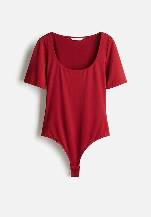 H&M - Scoop-neck thong body - dark red