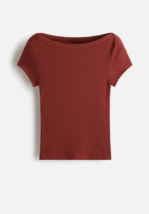 H&M - Ribbed boat-neck top -  rust red