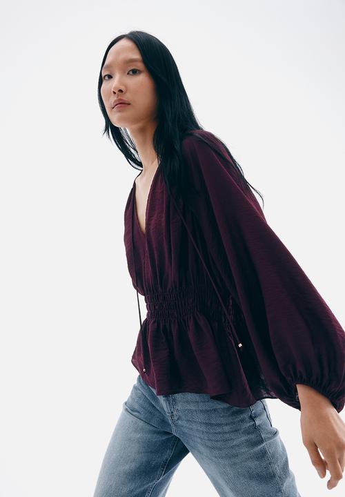 H&M - Smocked blouse - plum red