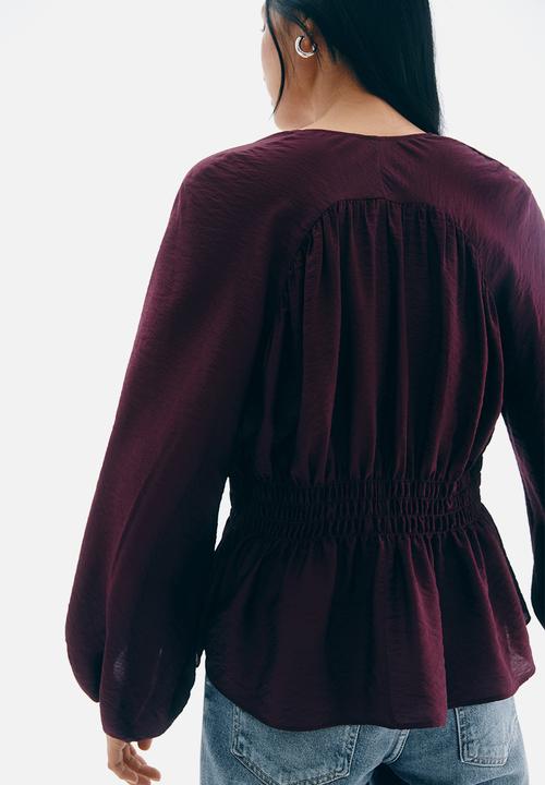 H&M - Smocked blouse - plum red