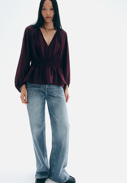 H&M - Smocked blouse - plum red