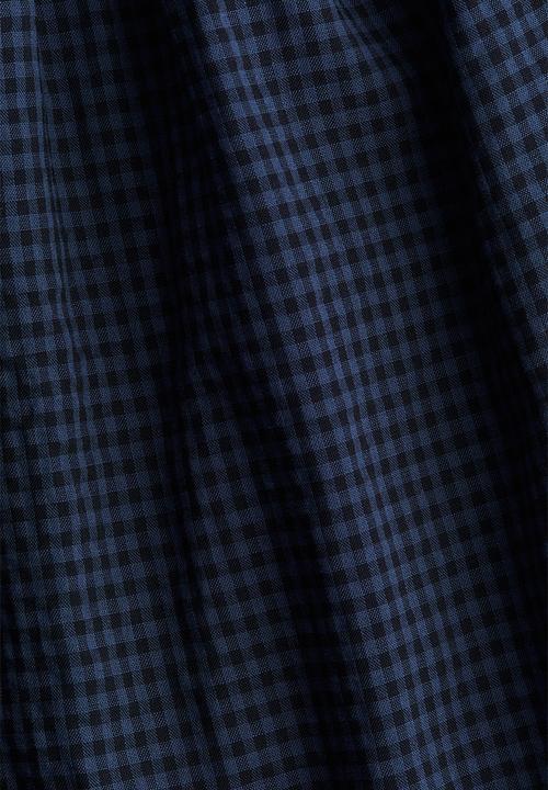 H&M - Flounce-detail blouse - dark blue & gingham check