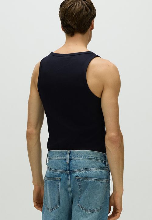 H&M - Slim fit ribbed vest top - navy blue