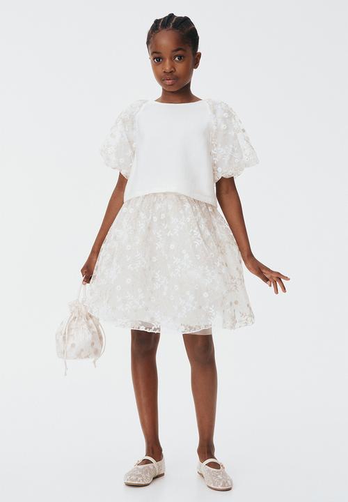 H&M - Embroidered tulle skirt - white floral