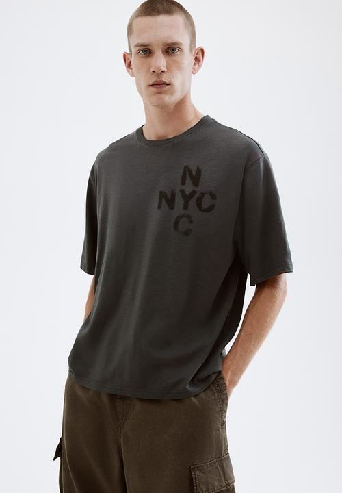 H&M - Oversized fit t-shirt - washed grey & nyc
