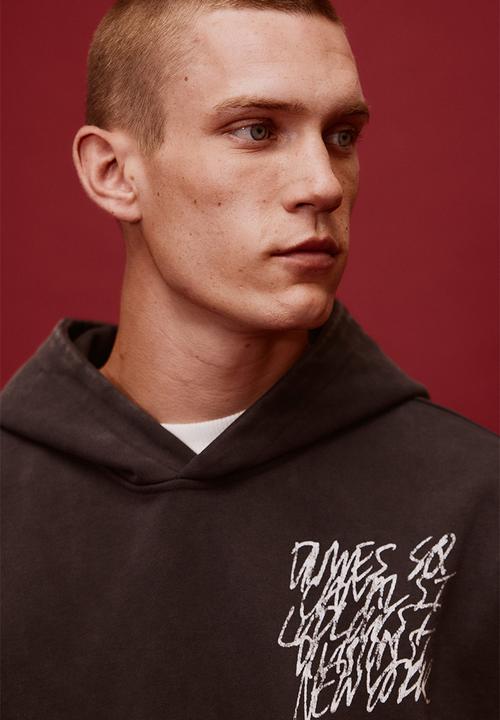 H&M - Oversized fit printed hoodie - grey dimes sq 