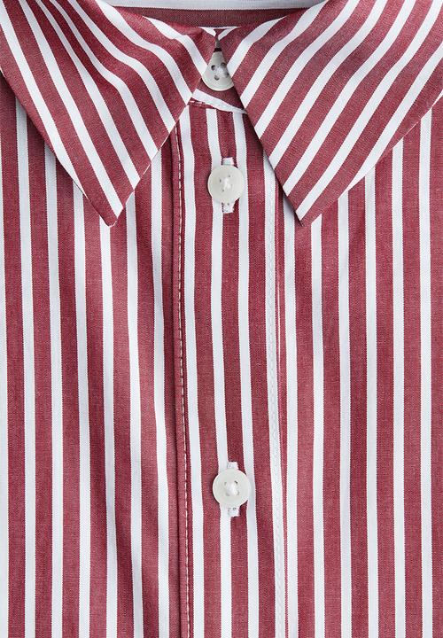 H&M - Oversized poplin shirt - burgundy/white striped