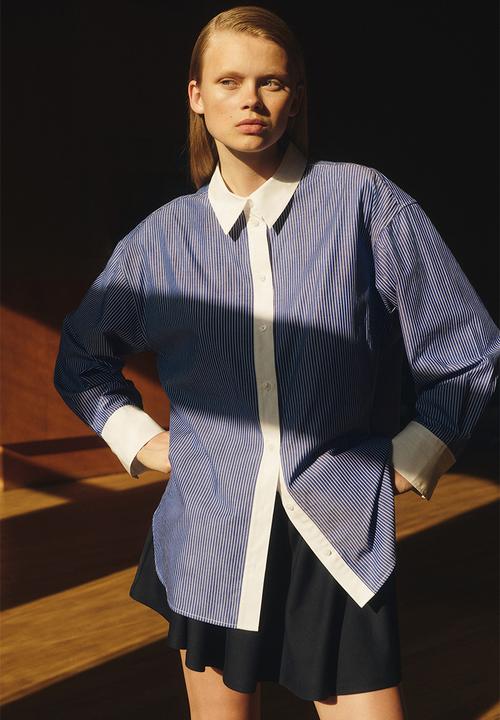 H&M - Oversized poplin shirt - blue/white striped