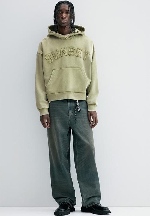 Oversized fit printed hoodie - green sunset - 1290855002