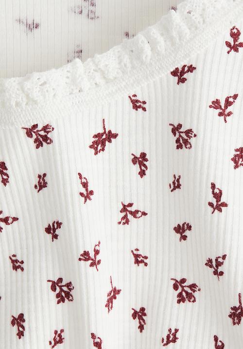 H&M - Lace-trimmed top - white & floral 