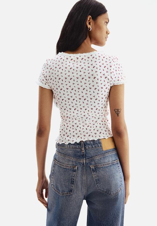H&M - Lace-trimmed top - white & floral 