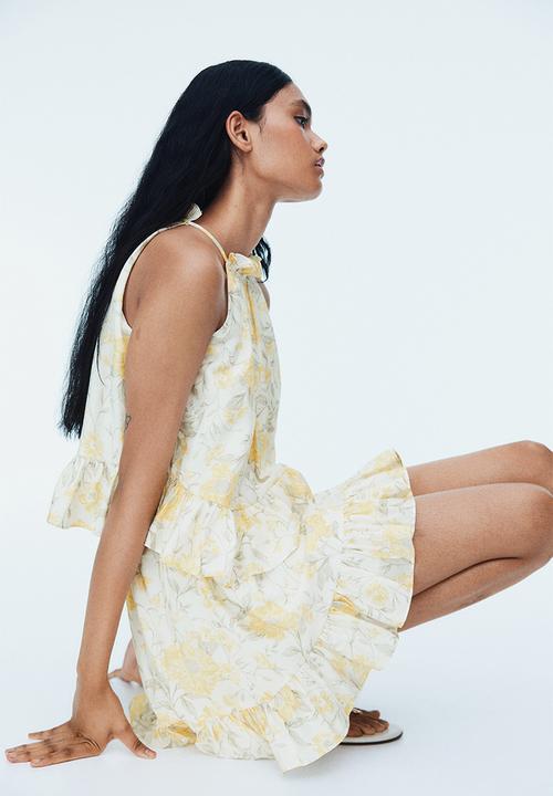 H&M - Frill-trimmed skirt -  white/yellow floral 