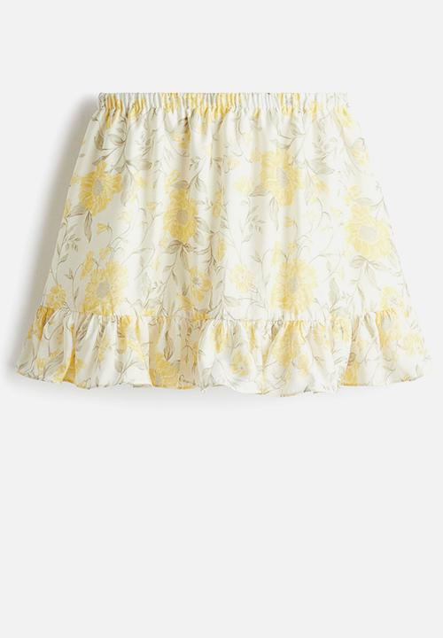 H&M - Frill-trimmed skirt -  white/yellow floral 
