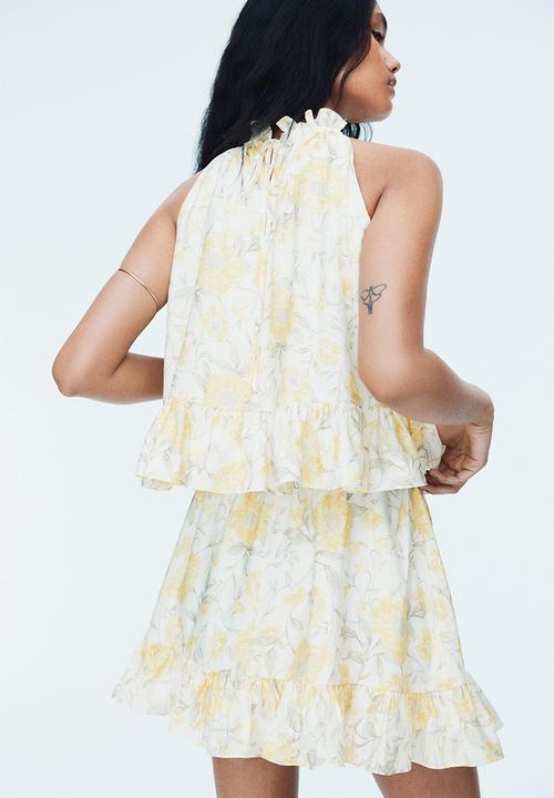 H&M - Frill-trimmed skirt -  white/yellow floral 