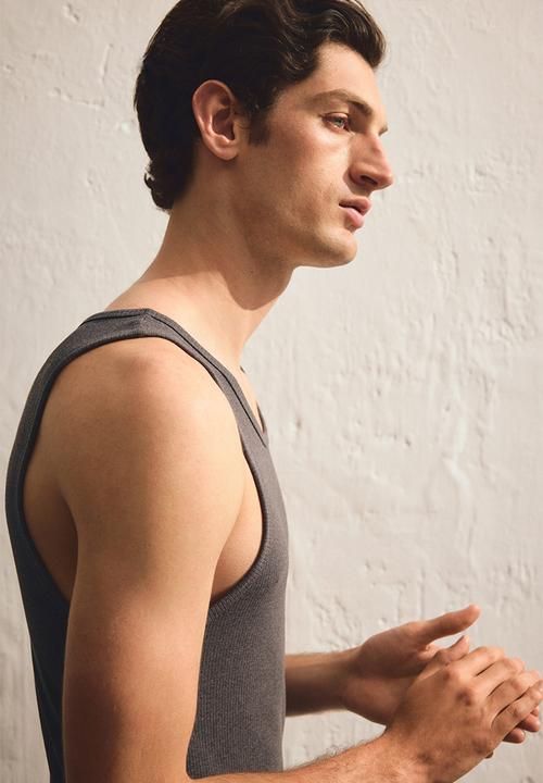 H&M - Slim fit ribbed vest top - dark grey