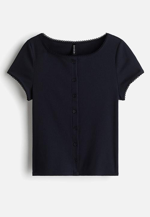 H&M - Ribbed button-front top - navy blue