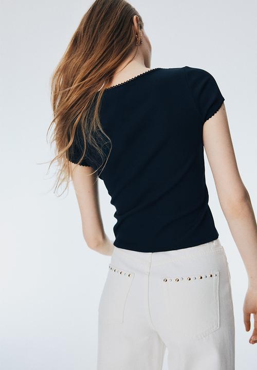 H&M - Ribbed button-front top - navy blue