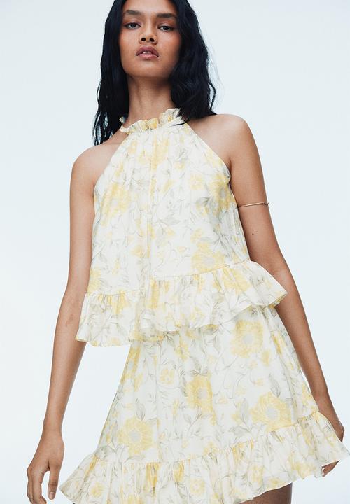H&M - Frill-detail sleeveless top - white/yellow floral 
